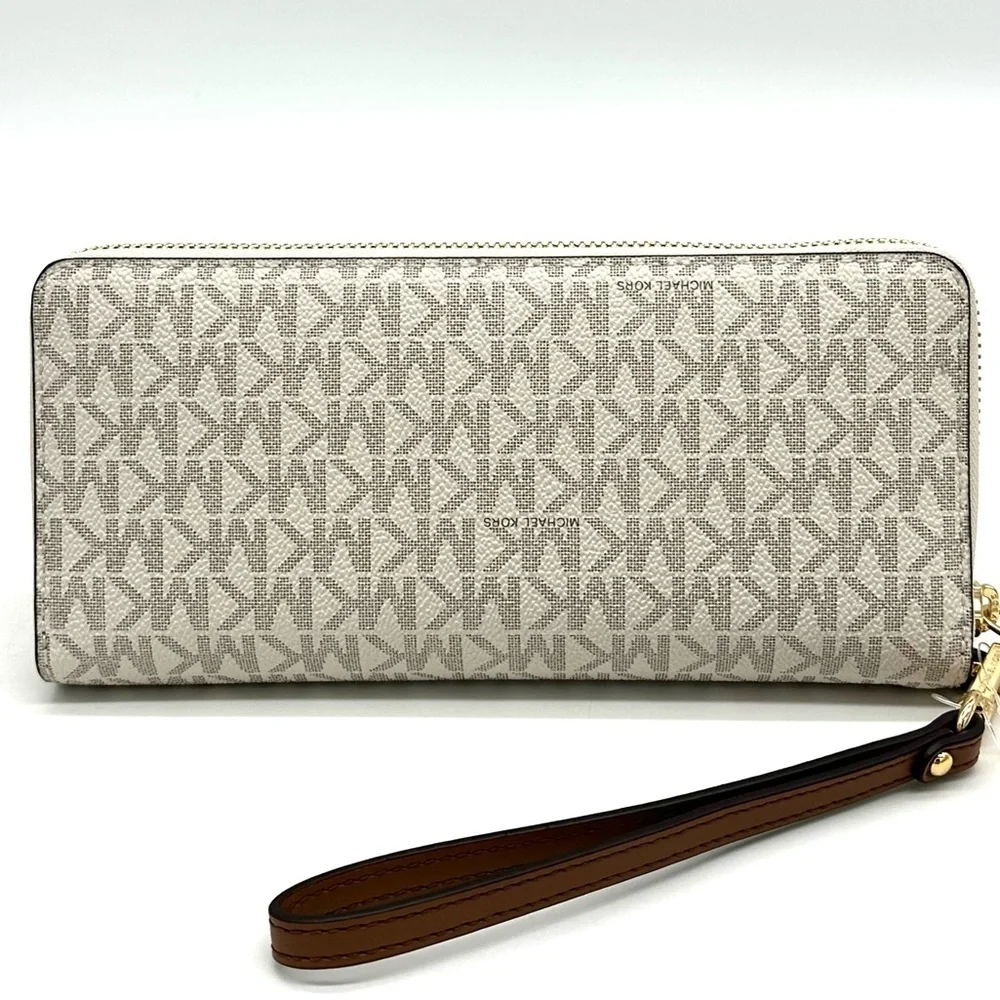 Michael Kors Large Continental Wallet Wristlet Vanilla/Brown